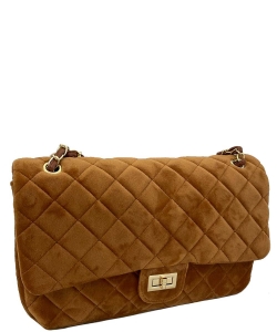 Quilted Suede Crossbody Bag 6703 BROWN